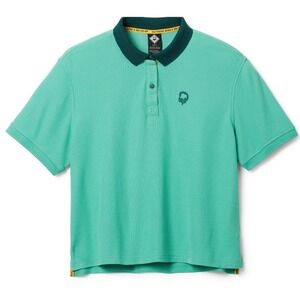 Outdoor Afro x REI Co-op Womens Teal Pique Polo Shirt Medium Green Yellow Accent